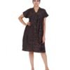 Alia Cut Full Buttoned Dress Below Knee length - Choco Brown Kantha Plain