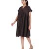 Alia Cut Full Buttoned Dress Below Knee length - Choco Brown Kantha Plain