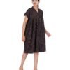 Alia Cut Full Buttoned Dress Below Knee length - Choco Brown Kantha Plain