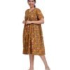 Alia Cut Full Buttoned Dress Below Knee length - Mustard Yellow Kantha prints 1