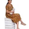 Alia Cut Full Buttoned Dress Below Knee length - Mustard Yellow Kantha prints 1