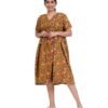 Alia Cut Full Buttoned Dress Below Knee length - Mustard Yellow Kantha prints