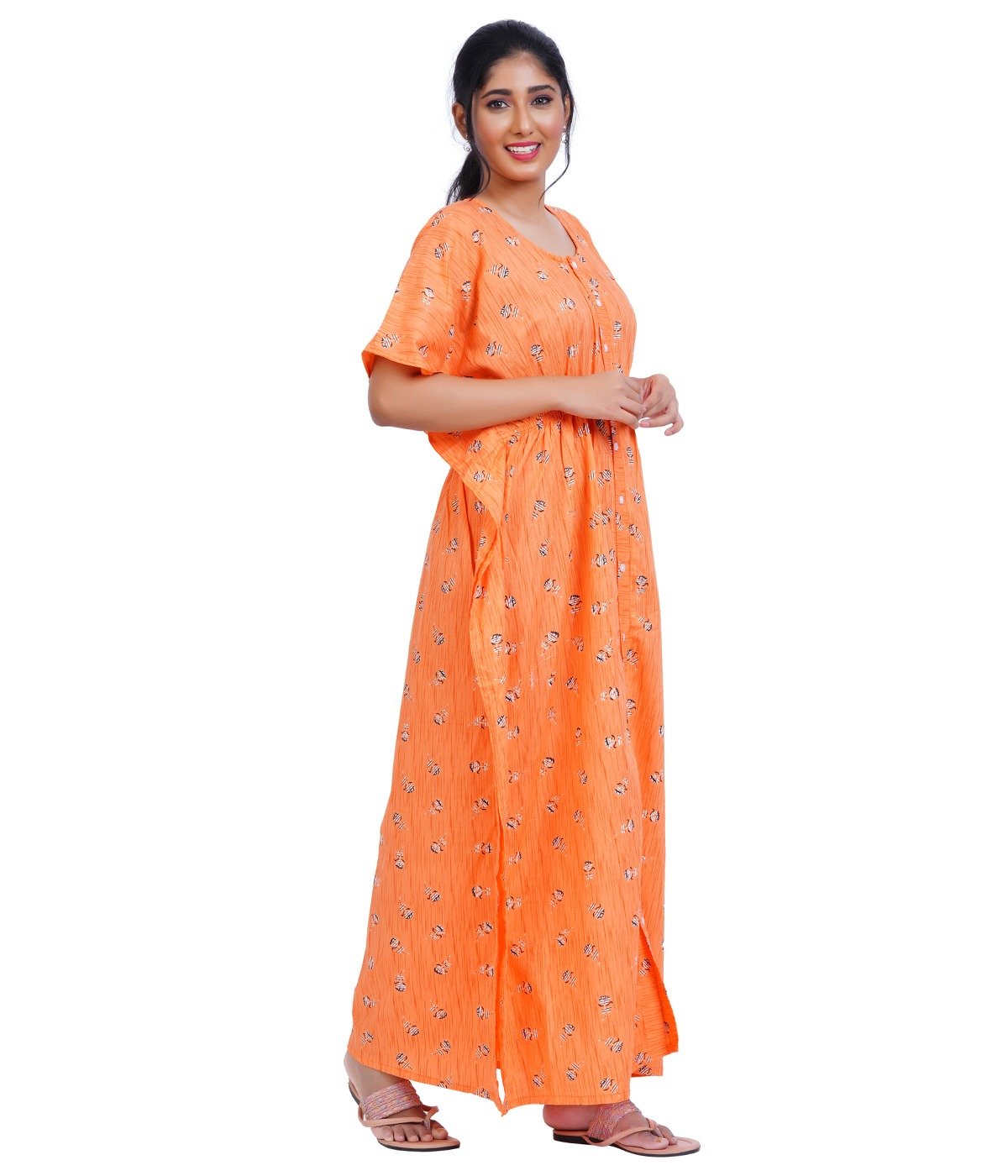 Full Open Kaftan Full Length- Light Orange