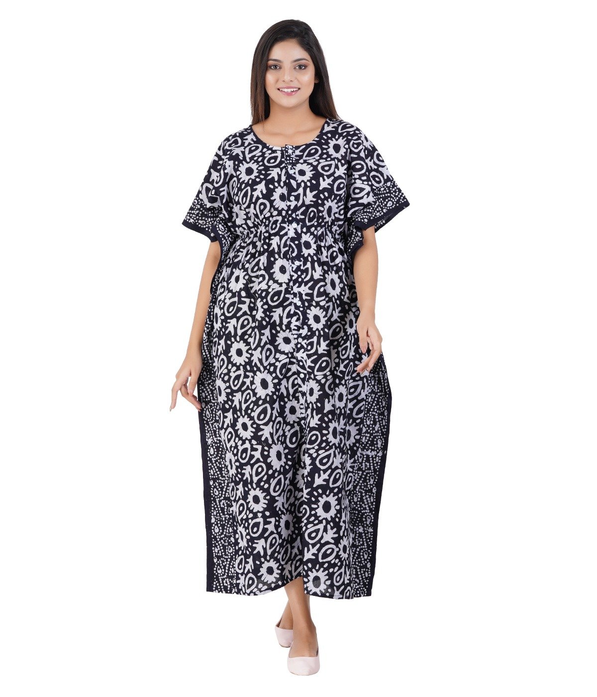 Full Open Kaftan Full Length - Navy Batik