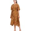 Full Open Kaftans Calf Length - Mustard Yellow Kantha Prints