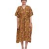 Full Open Kaftans Calf Length - Mustard Yellow Kantha Prints