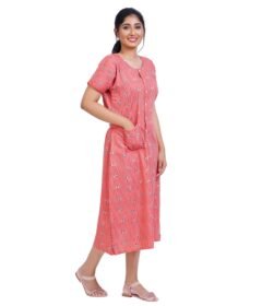 Full Open nighty Calf length - Clay Cotton Printed