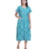 Full Open nighty Calf length - Green Batik