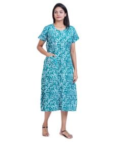 Full Open nighty Calf length - Green Batik