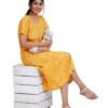 Full Open nighty Calf length - Mustard Cotton Printed