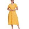 Full Open nighty Calf length - Mustard Cotton Printed