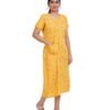 Full Open nighty Calf length - Mustard Cotton Printed