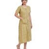 Full Open nighty Calf length - Olive Cotton Printed