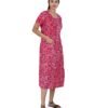 Full Open nighty Calf length - Pink Batik