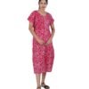 Full Open nighty Calf length - Pink Batik