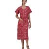 Full Open nighty Calf length - Red Batik