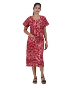 Full Open nighty Calf length - Red Batik