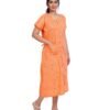 Full Open nighty Calf length - Red Orange Cotton Printed