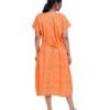 Full Open nighty Calf length - Red Orange Cotton Printed