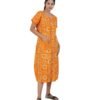 Full Open nighty Calf length - Yellow Batik