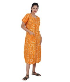 Full Open nighty Calf length - Yellow Batik