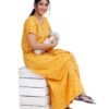 Full Open nighty Full length - Mustard Yellow Cotton Printed