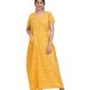 Full Open nighty Full length - Mustard Yellow Cotton Printed