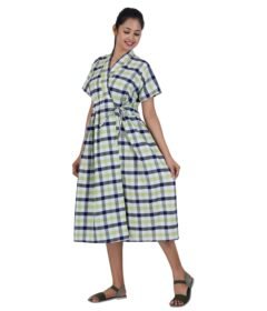 HouseCoat Calf Length -OLive White Checks