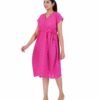 Wrap Dress Below Knee -Dark Pink Kantha plain