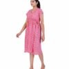 Wrap Dress Below Knee -Light Pink Kantha printed