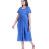 Zipless Cotton Maternity Dress Calf Length - Blue Kantha Stitch