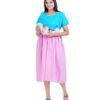 Zipless Cotton Maternity Dress Calf Length - Blue & Pink Kantha Stitch