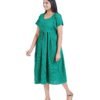 Zipless Cotton Maternity Dress Calf Length - Green Kantha Stitch