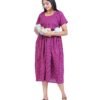 Zipless Cotton Maternity Dress Calf Length - Purple Kantha Stitch