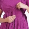 Zipless Cotton Maternity Dress Calf Length - Purple Kantha Stitch