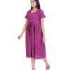 Zipless Cotton Maternity Dress Calf Length - Purple Kantha Stitch