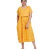 Zipless Cotton Maternity Nighty Calf Length - Mustard Printed