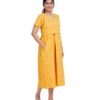 Zipless Cotton Maternity Nighty Calf Length - Mustard Printed