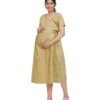 Zipless Cotton Maternity Nighty Calf Length - Olive Printed