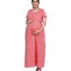 Zipless Cotton Maternity Nighty Full Length - Clay Printed