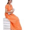 Zipless Cotton Maternity Nighty Full Length - Light Orange Printed