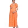 Zipless Cotton Maternity Nighty Full Length - Light Orange Printed