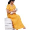 Zipless Cotton Maternity Nighty Full Length - Mustard Printed