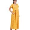 Zipless Cotton Maternity Nighty Full Length - Mustard Printed