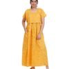 Zipless Cotton Maternity Nighty Full Length - Mustard Printed