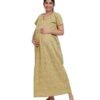 Zipless Cotton Maternity Nighty Full Length - Olive Printed